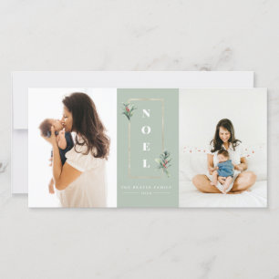 Modern NOEL Gold Winter Berry Frame Photo Holiday Card