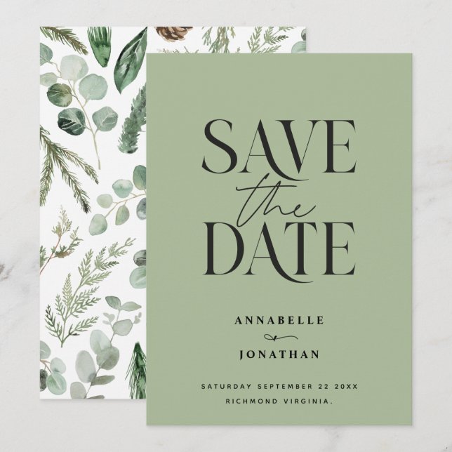 Modern non photo elegant watercolor botanical save the date (Front/Back)