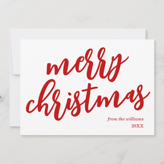 Modern Non Photo Red Script Merry Christmas Holiday Card (Front)