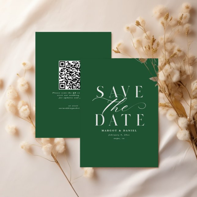 Modern Non Photo Save The Date Green QR Code (Creator Uploaded)