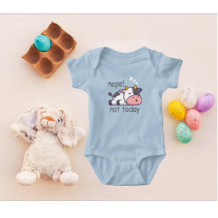 Modern Nope Not Today Sleeping Cow Grey Colour Tex Baby Bodysuit