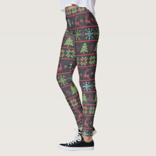Modern Nordic Knit Pattern Ugly Sweater Chalkboard Leggings