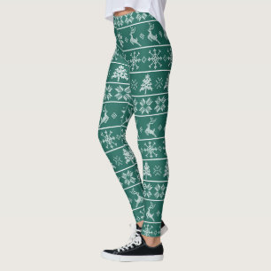 Modern Nordic Knit Ugly Sweater Green White Trendy Leggings