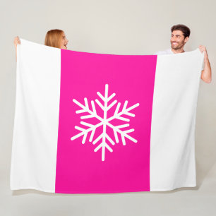 Modern Nordic Snowflake Bright Pink White Stripes Fleece Blanket