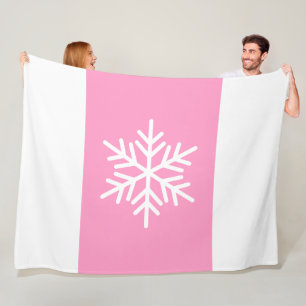 Modern Nordic Snowflake Light Pink White Stripes Fleece Blanket
