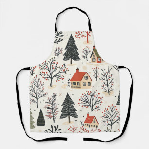 Modern Nordic Winter Cottages Crimson Green Folk Apron