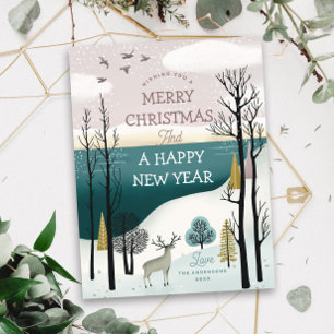 Modern Nordic Woodland Christmas   Peaceful Winter Holiday Postcard