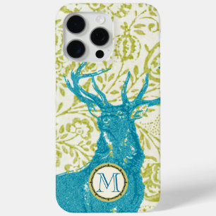 Modern Nostalgia Monogram Deer Vintage Floral iPhone 15 Pro Max Case