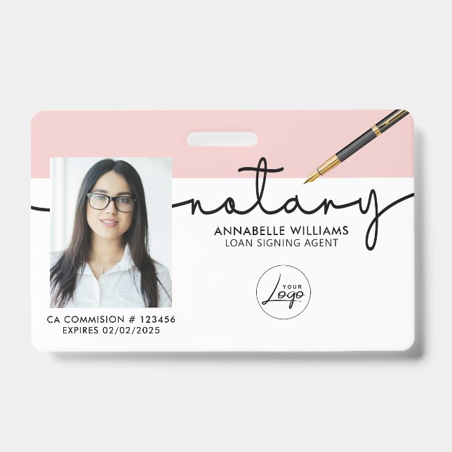Modern Notary Loan Signing Agent Photo ID Badge (Front)