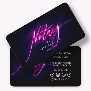 Modern Notary Public Glowing Neon Purple Business Card