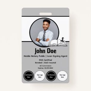 Modern Notary Public ID Badge with QR