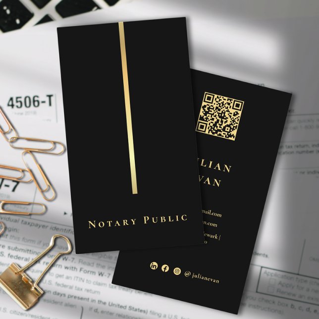 Modern Notary Public Loan Signing Agent Black Gold Business Card (Creator Uploaded)