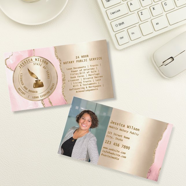 Modern Notary Public Loan Signing Agent Flyer Business Card (gold notary stamp logo)