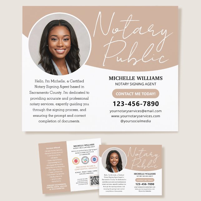 Modern Notary Public Profile Photo QR Code Beige Flyer (Creator Uploaded)