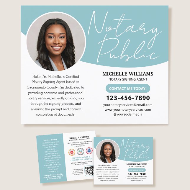 Modern Notary Public Profile Photo QR Turquoise Flyer (Creator Uploaded)