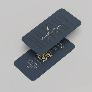 Modern Notary Public Signing Monogram Dark Blue Business Card