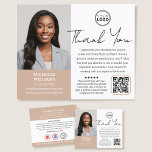 Modern Notary Public Thank You Photo QR Code Beige Flyer<br><div class="desc">Express gratitude to clients with personalised thank you flyers! A perfect way to show your appreciation and invite future collaborations. This modern design showcases your photo, along with elegant script lettering. A double-sided template, customised with your logo, a personal message, your credentials, a list of services, accreditation symbols, and a...</div>