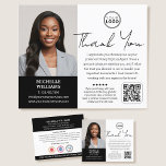 Modern Notary Public Thank You Photo QR Code Black Flyer<br><div class="desc">Express gratitude to clients with personalised thank you flyers! A perfect way to show your appreciation and invite future collaborations. This modern design showcases your photo, along with elegant script lettering. A double-sided template, customised with your logo, a personal message, your credentials, a list of services, accreditation symbols, and a...</div>