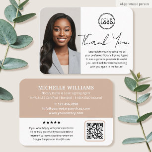 Modern Notary Public Thank You Photo QR Code Tan Business Card