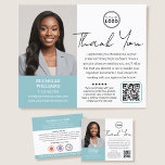 Modern Notary Public Thank You Photo QR Turquoise Flyer<br><div class="desc">Express gratitude to clients with personalised thank you flyers! A perfect way to show your appreciation and invite future collaborations. This modern design showcases your photo, along with elegant script lettering. A double-sided template, customised with your logo, a personal message, your credentials, a list of services, accreditation symbols, and a...</div>