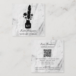 Modern Notary Signing Agent Botanical Quill Logo Square Business Card
