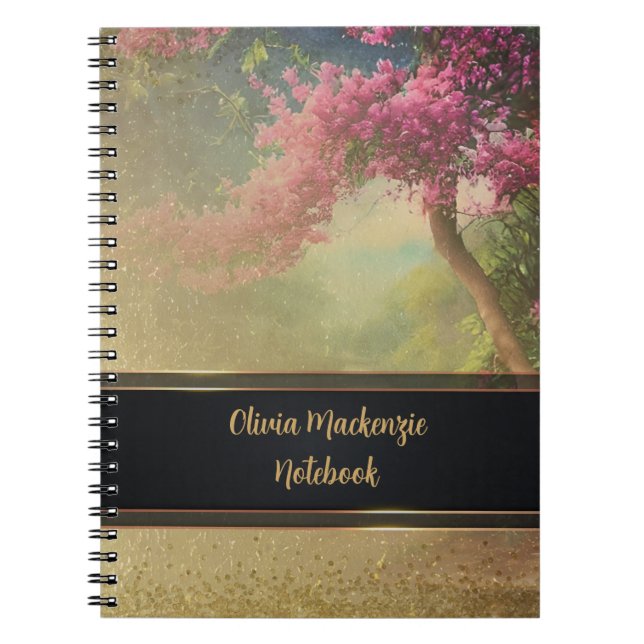 Modern Notebook Gold Mist Floral Cherry Blossom (Front)