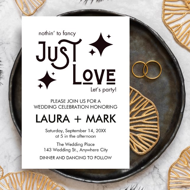 Modern Nothing Fancy Just Love Wedding Invitation (Modern Black and White Nothing Fancy Just Love Wedding Invitation )