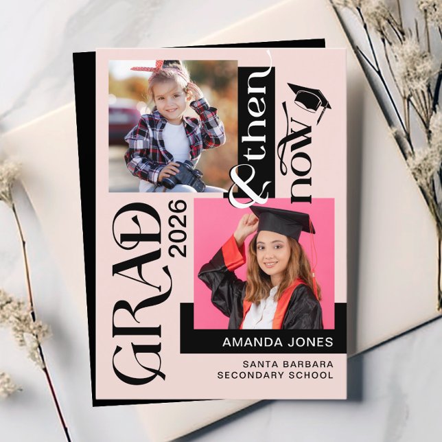 Modern Now & Then Graduation 2 Photo Announcement (Creator Uploaded)