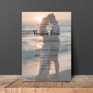 Modern Nuestra Boda   Faded Photo Spanish Wedding  Invitation