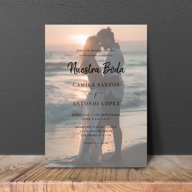 Modern Nuestra Boda | Faded Photo Spanish Wedding  Invitation (Creator Uploaded)