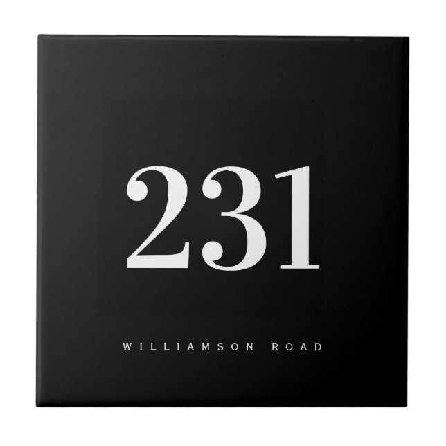 Modern Number Address Black & White Ceramic Tile (Front)