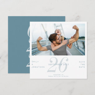 Modern Number Date Photo Blue Save The Date