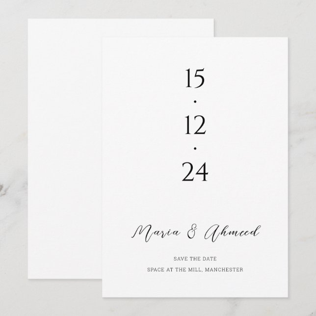 Modern Numerical Wedding Save The Date (Front/Back)