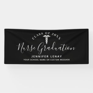 Modern Nurse Graduation Black White Medical Name Banner