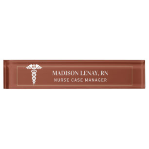 Modern Nurse Manager Medical Caduceus Terracotta Nameplate