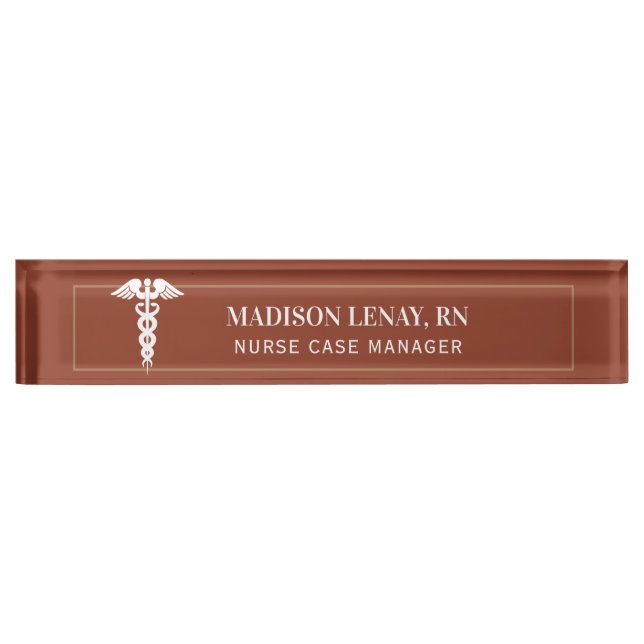 Modern Nurse Manager Medical Caduceus Terracotta Nameplate (Front)