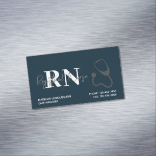 Modern Nurse Navy Blue White Stethoscope Magnetic Business Card