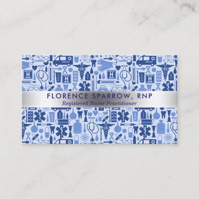 Modern Nurse Nursing Pattern Blue Business Card (Front)