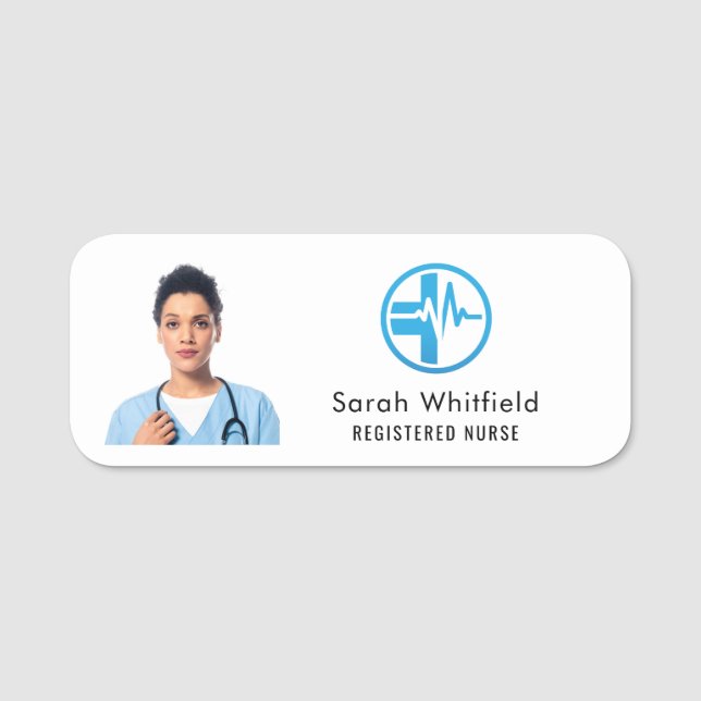 Modern Nurse Photo Custom Name Tag (Front)