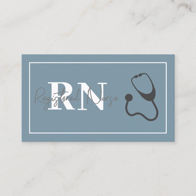 Modern Nurse Stethoscope Blue Script Professional Business Card (Front)