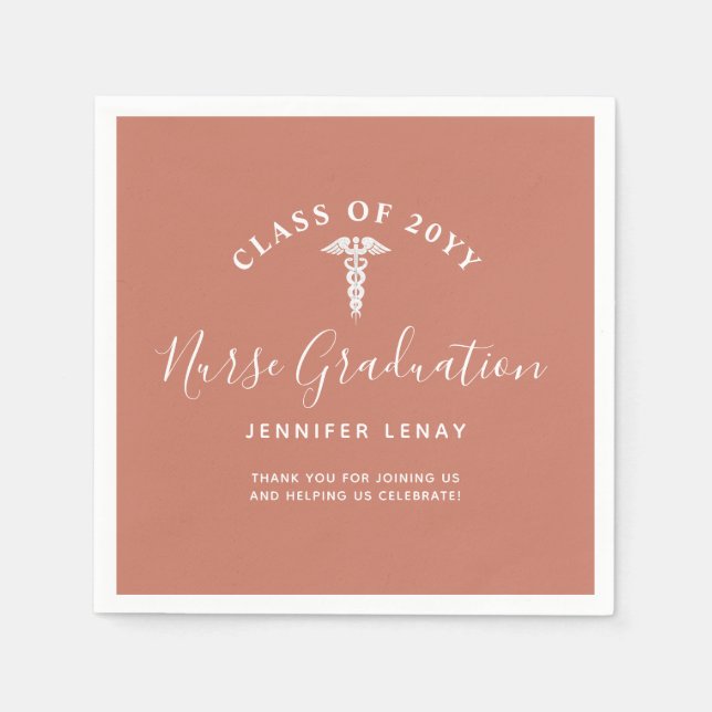 Modern Nursing Grad Terracotta Orange Personalised Napkin (Front)