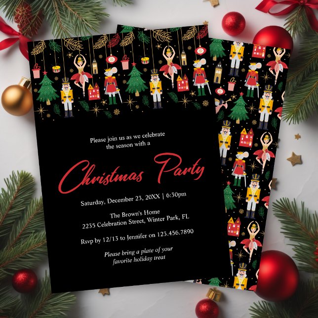 Modern Nutcracker Black Christmas Holiday Party Invitation (Creator Uploaded)