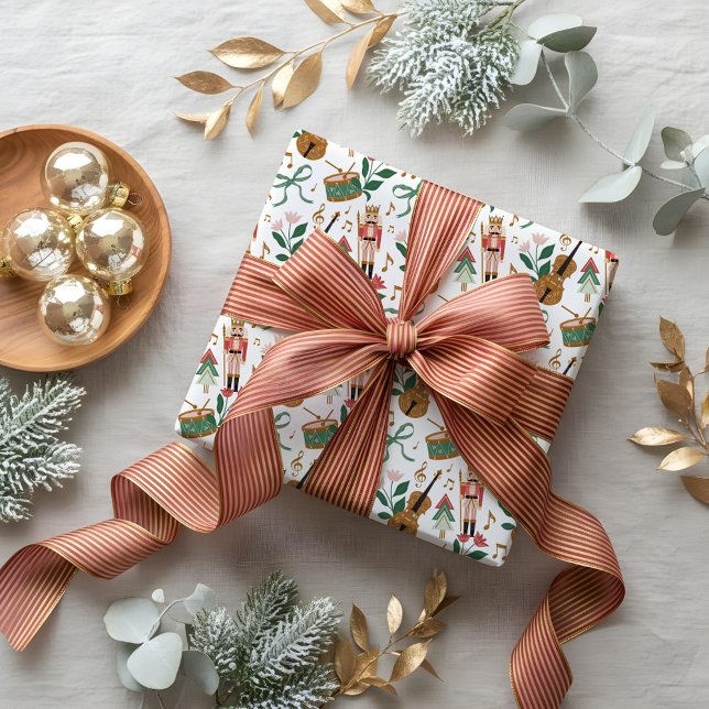 Modern Nutcracker Christmas Bow Ribbon Music Wrapping Paper (Modern Nutcracker Christmas Bow Ribbon Music Wrapping Paper)