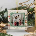 Modern Nutcracker Christmas Bow Ribbon Photo Frame Ceramic Ornament<br><div class="desc">Celebrate the season with our Festive Nutcracker Ceramic Ornament, a perfect blend of modern design and classic holiday charm. This beautifully crafted ornament features a stylish green and blush pink striped border, accented with our hand-drawn stripe bow for a whimsical touch. Surrounding your photo are charming Nutcracker illustrations, including a...</div>