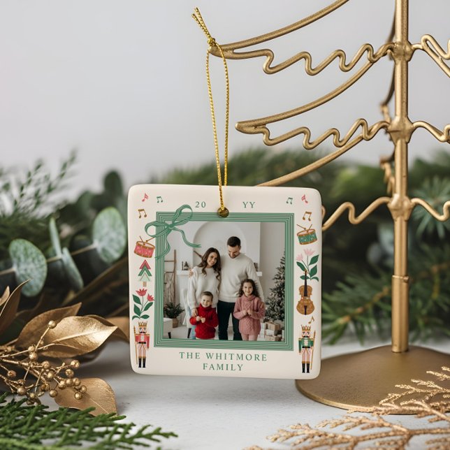 Modern Nutcracker Christmas Bow Ribbon Photo Frame Ceramic Ornament (Modern Nutcracker Christmas Bow Ribbon Photo Frame Ceramic Ornament)