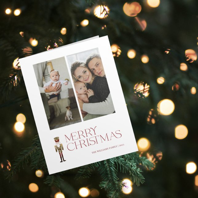 Modern Nutcracker Merry Christmas 2 Family Photo Card (A Nutcracker Holiday! Wishing You a Merry Christmas in Modern Minimalist Style. 🎄🎭 [Your Photo Her)