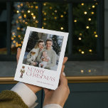 Modern Nutcracker Merry Christmas Photo Typography Holiday Card<br><div class="desc">It's that time of year again – Christmas time! Look no further than this modern and trendy Christmas card to share your family's joy and message of love. The festive typography in burgundy stands out on the card and is accented by a watercolor nutcracker, bringing your favourite family photo to...</div>