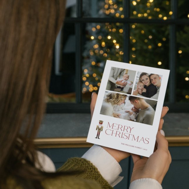 Modern Nutcracker Merry Typography 3 Photo  Holiday Card (A Nutcracker Holiday! Wishing You a Merry Christmas in Modern Minimalist Style. 🎄🎭 )