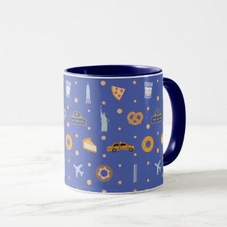 Modern NYC Icons & Landmarks Pattern Royal Blue  Mug