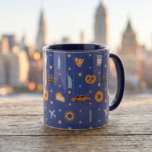 Modern NYC Icons & Landmarks Pattern Royal Blue  Mug